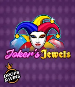 Discover the colorful charm of Joker's Jewels slot by Pragmatic Play, featuring a captivating joker's mask embellished with a multicolored jester hat. This graphic captures the fun and excitement of casino gaming, set against a lavender background. Ideal for casino game enthusiasts, offering a entertaining gaming experience. 