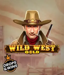  Encounter the rugged sheriff of "Wild West Gold," a thrilling slot game by Pragmatic Play. The visual features a confident sheriff with a golden star badge, set against a sun-baked Old West town backdrop. The game's title is boldly featured in a rustic font, accentuating the theme of adventure and law enforcement in the wild frontier. 