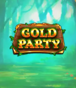 Step into the magical forest of the Gold Party game by Pragmatic Play, showcasing a charming wooden sign engraved with golden letters. The backdrop of misty green forest that adds a mystical touch to the game's theme. Great for fans of nature-themed slots, providing a whimsical gaming experience. 